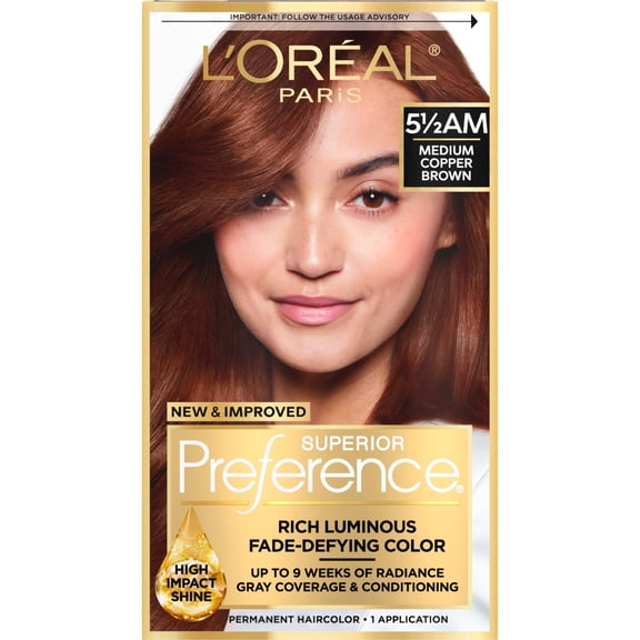 L'Oreal Paris Superior Preference Permanent Hair Color, Medium Copper Brown, No-Drip Formula, 1 Kit