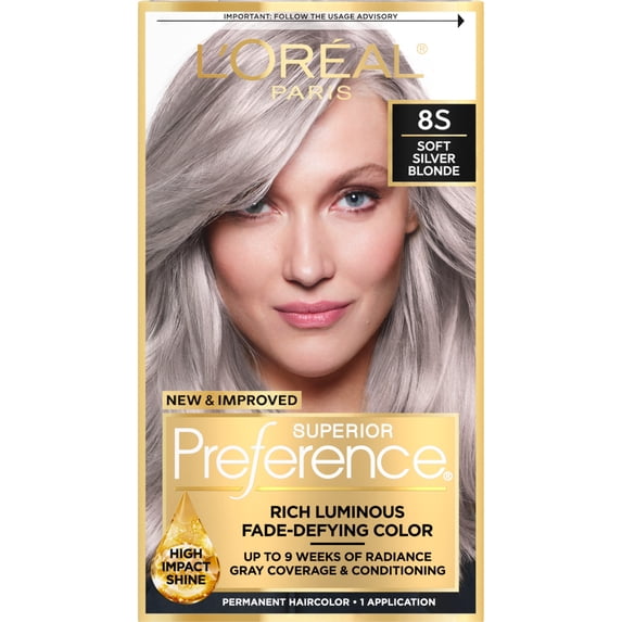 L'Oreal Paris Superior Preference Permanent Hair Color, Soft Silver Blonde, Fade-Defying, 1 Kit