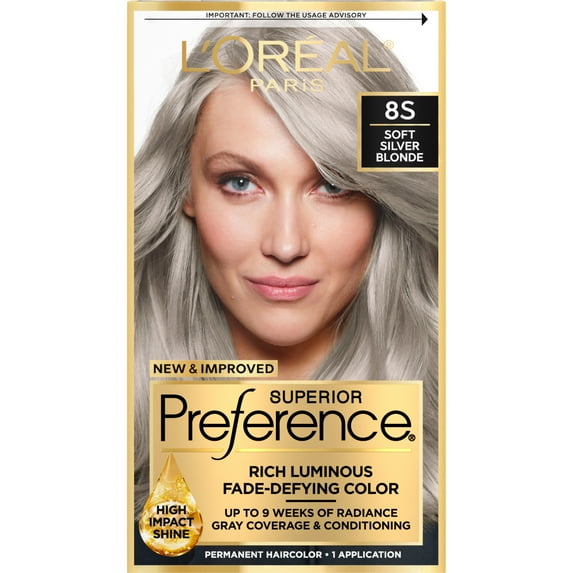 L'Oreal Paris Superior Preference Permanent Hair Color, Soft Silver Blonde, Fade-Defying, 1 Kit