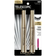 L'Oreal Paris Telescopic Original Washable Mascara, Blackest Black, Stocking Stuffers 2 Pack