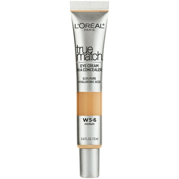 L'Oreal Paris True Match Eye Cream Concealer, Hyaluronic Acid, Medium W5-6, 0.4 fl oz