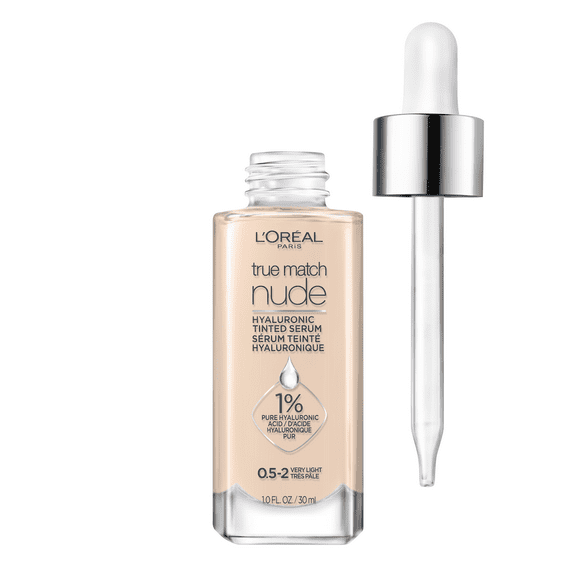 L'Oreal Paris True Match Hyaluronic Tinted Serum Foundation Makeup, 0.5-2 Very Light, 1 fl oz