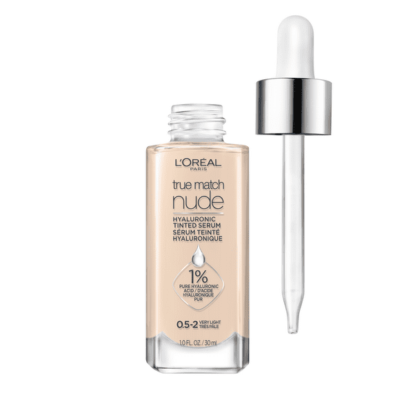 L'Oreal Paris True Match Hyaluronic Tinted Serum Foundation Makeup, 0.5-2 Very Light, 1 fl oz