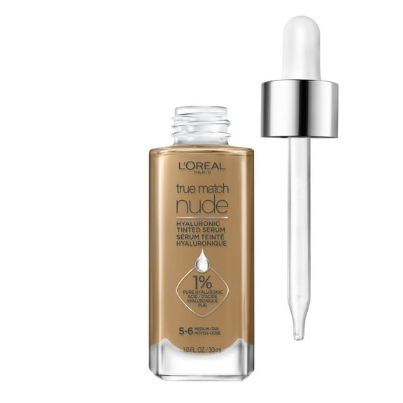 L'Oreal Paris True Match Hyaluronic Tinted Serum Foundation Makeup, Medium Tan 5-6, 1 fl oz