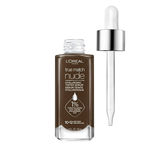 L'Oreal Paris True Match Hyaluronic Tinted Serum Foundation Makeup, Very Deep 10-12, 1 fl oz