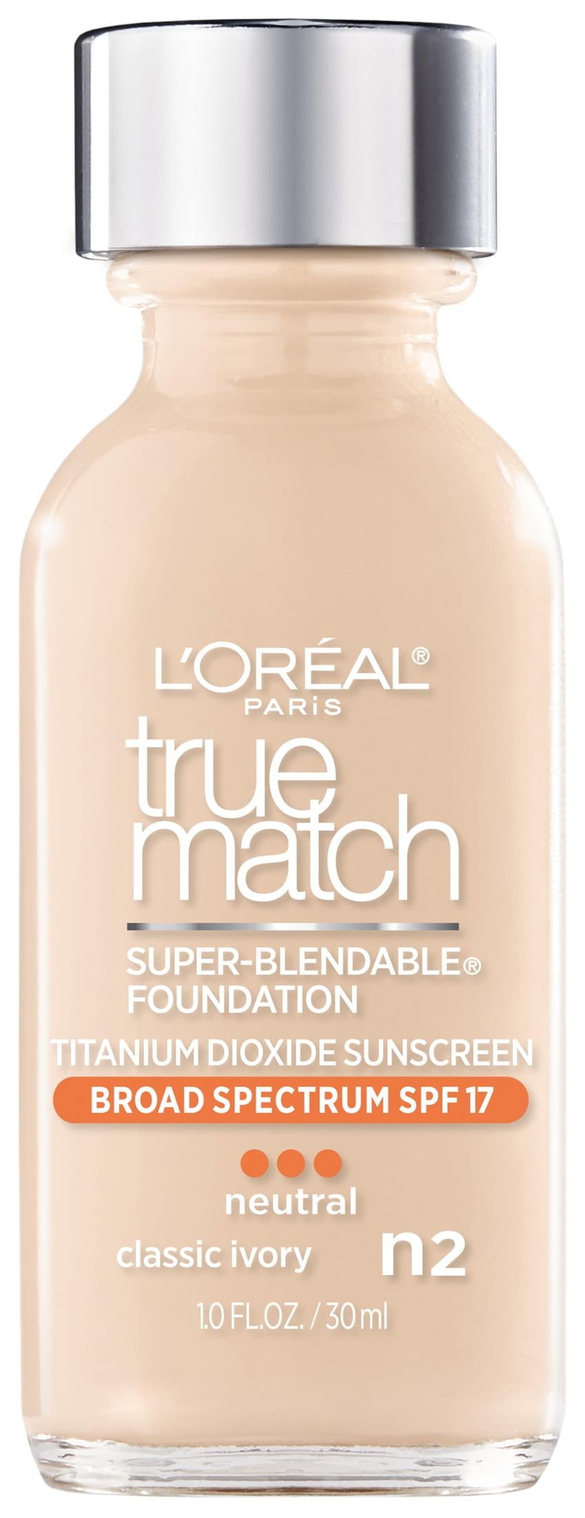 L'Oreal Paris True Match Liquid Foundation Makeup, N2 Classic Ivory, 1 fl oz - Old Version