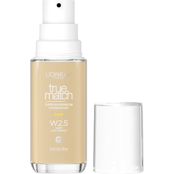 Loreal Paris True Match Super-Blendable Foundation, Medium Coverage Liquid Foundation Makeup, W2.5, Light Medium, 1 Fl Oz - Pack Of 1
