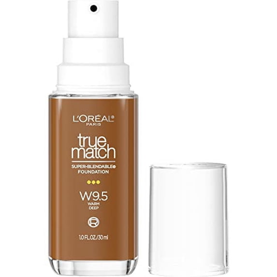 L'Oreal Paris True Match Super-Blendable Foundation, Medium Coverage Liquid Foundation Makeup with SPF 17, W9.5, Deep, 1 Fl Oz