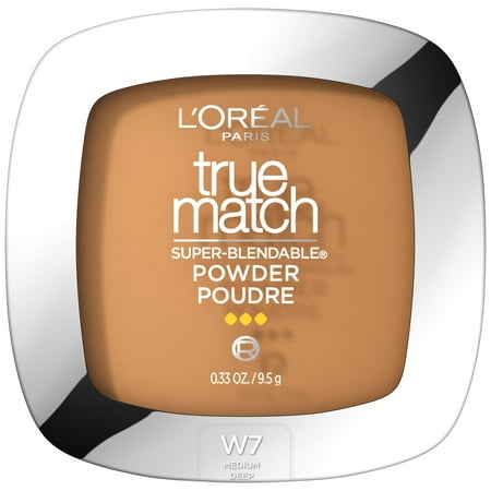 L'Oreal Paris True Match Super-Blendable Pressed Powder Makeup, W7 Medium Deep, 0.33 oz
