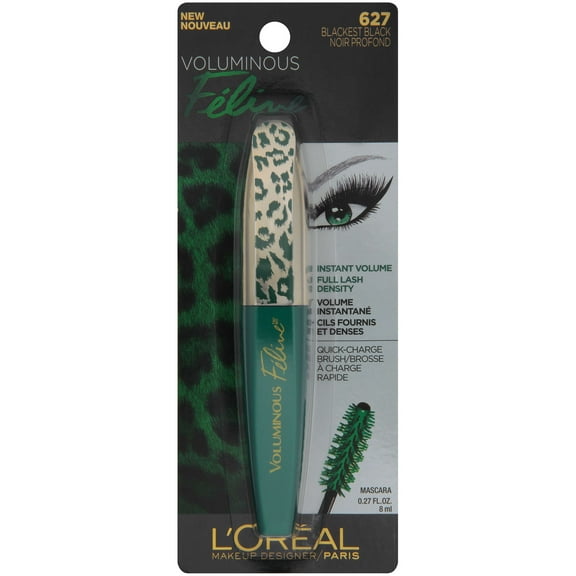 L'Oreal Paris Voluminous Feline Washable Mascara, Blackest Black, 0.27 Fl Oz