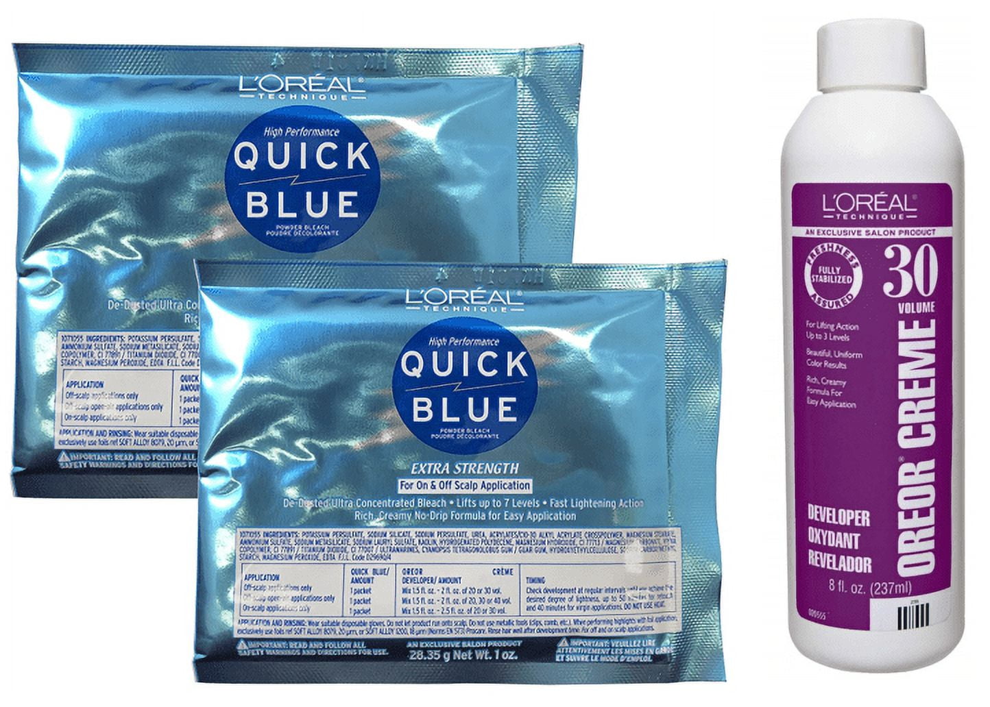 L'Oreal Quick Blue Powder Bleach, 1 oz (Pack of 2) and L'Oreal Oreor 30
