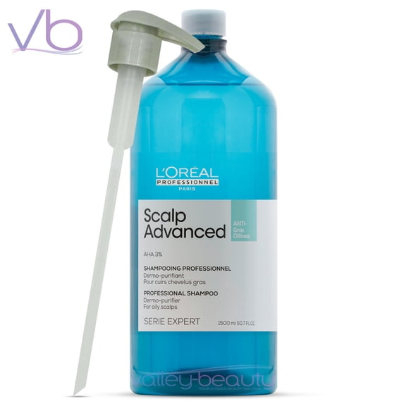 L’Oreal Scalp Advanced Dermo-Purifier Shampoo | Anti-Oiliness Purifying Cleanser with Pump, 1500ml