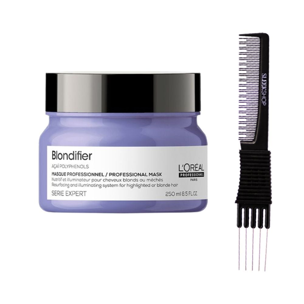 L'Oreal SerieExpert Acai Polyphenols Blondifier Mask Rinse Out (8.5 oz) with SLEEKSHOP Teasing Comb Pack of 1