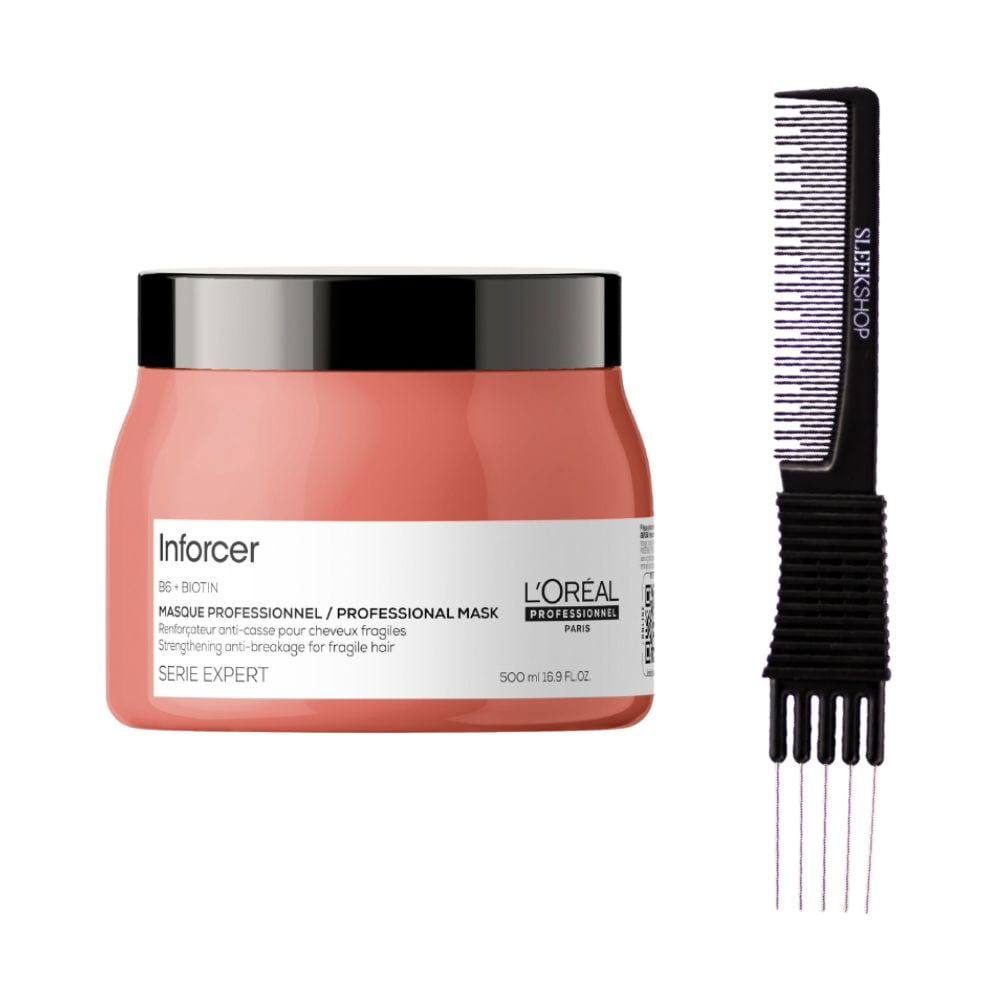 L'Oreal SerieExpert Inforcer B6 + Biotin Mask Masque For Fragile Hair (16.9 oz) with SLEEKSHOP Teasing Comb Pack of 1