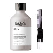 LOreal SerieExpert Magnesium Silver Shampoo For Gray & White Hair 10.1 oz with SLEEKSHOP Teasing Comb Pack of 1