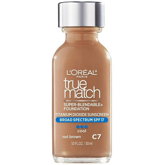 L'Oreal Paris True Match Hyaluronic Tinted Serum Foundation Makeup, C7 Nut Brown, 1 fl oz - Old Version