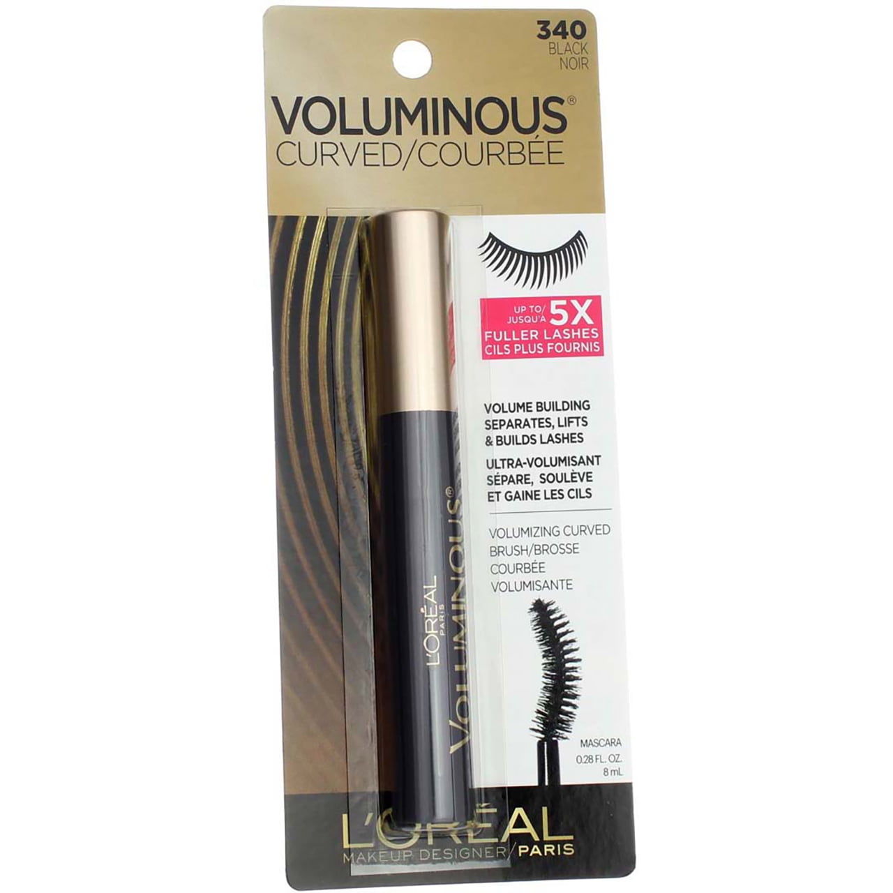L'Oreal Voluminous Curved Mascara, Black [340], 0.28 oz (Pack of 2)