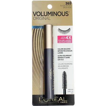 L'Oreal Voluminous Waterproof Volume Building Mascara, Black/Brown [365], 0.28 oz - (Pack of 4)