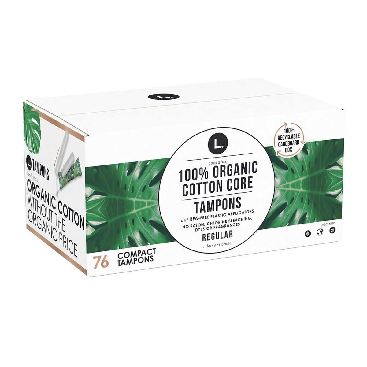 L. Organic 100 Cotton Core Tampons Regular, 76 Count