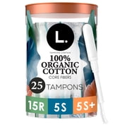 L. Tampons, Made with Organic Cotton, Regular/Super/Super Plus, Multipack Made Without Synthetic Pesticides or Fragrances, 25 Count