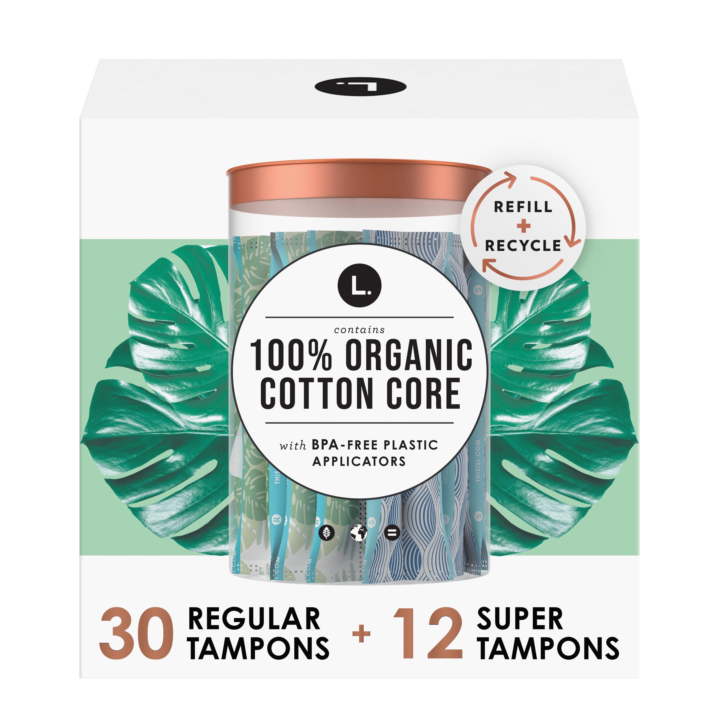 L. Organic Cotton Tampons DuoPack Regular/Super Absorbency, 42 Ct