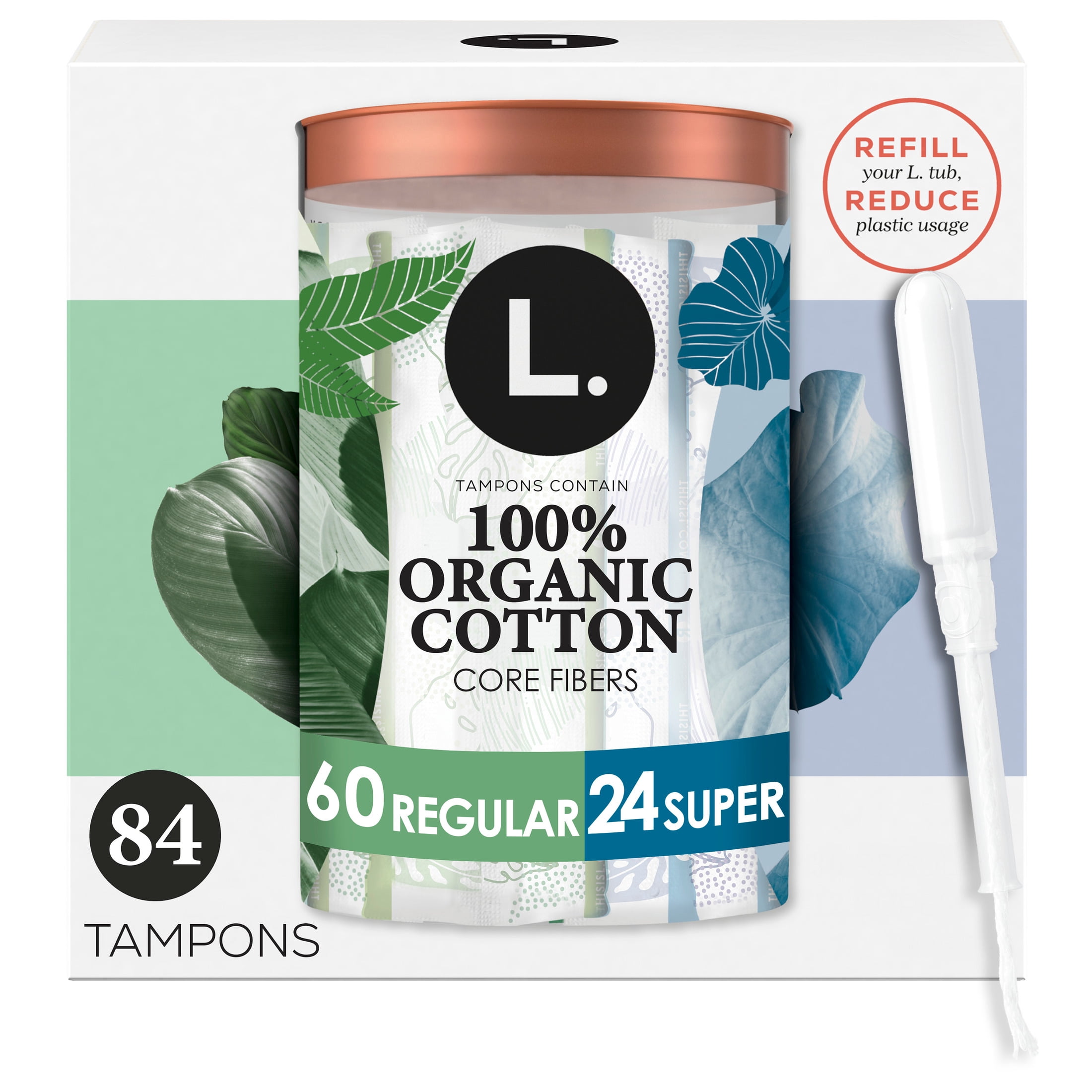 L. Organic Cotton Tampons Regular/Super Absorbency, 84 count