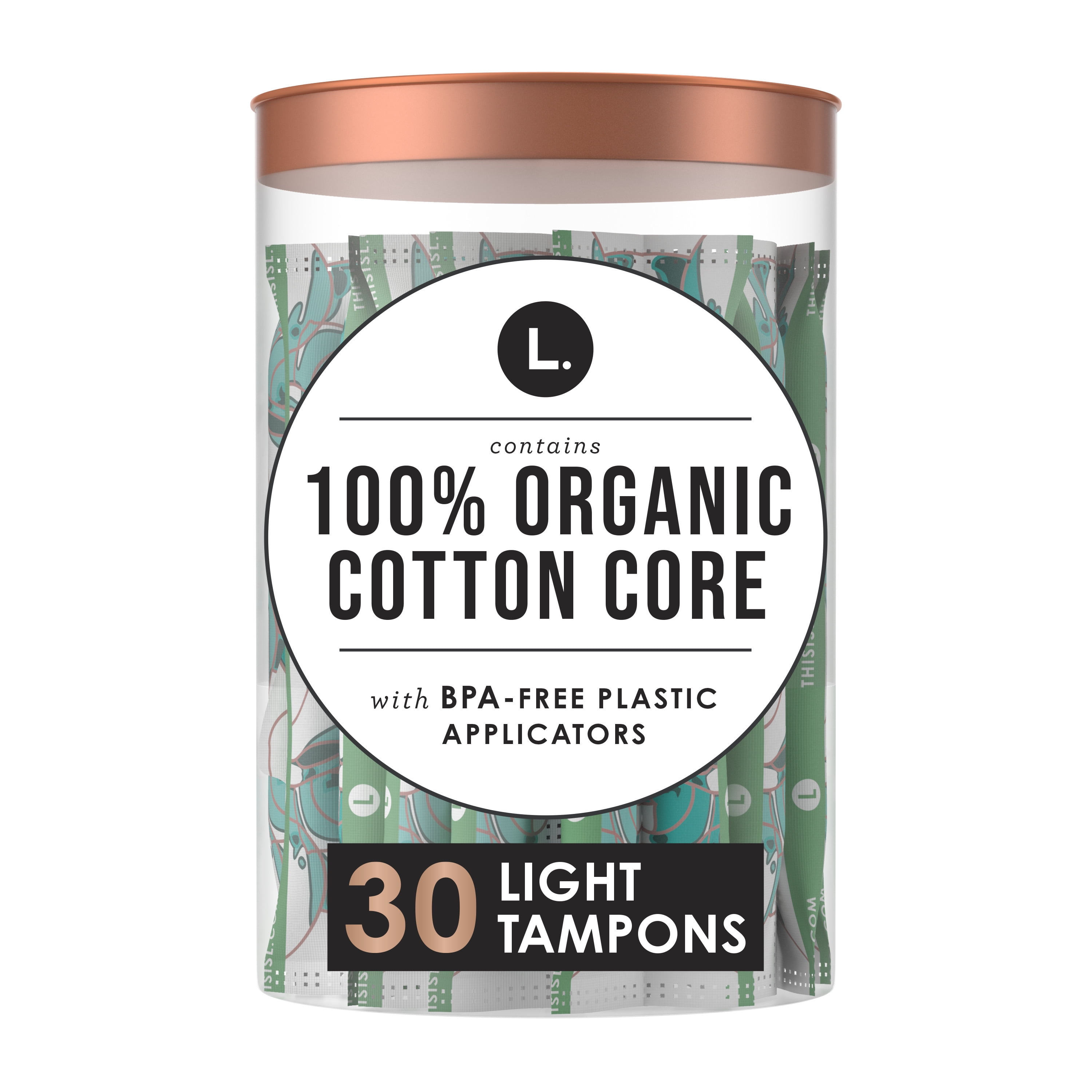 L. Organic Cotton Tampons, Light Absorbency, Unscented, 30 Count