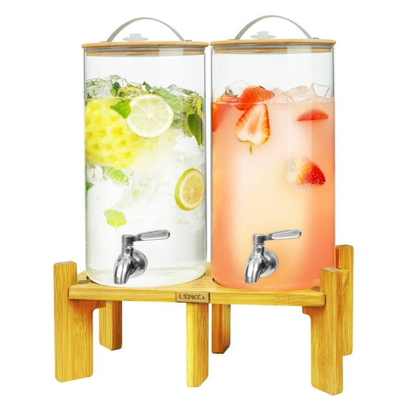 L'ÉPICÉA Drink Dispenser, 2 PCS 1.5 Gallon Beverage Dispenser with Stand, Glass Water Dispenser for Home