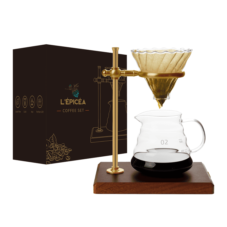 L'ÉPICÉA Pour over Coffee Maker Set,Stainless Steel Stand, Wooden