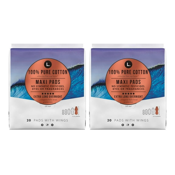 L. Pads Size 5 Maxi Extra Long Overnight 20 Count Wings (Pack of 2)