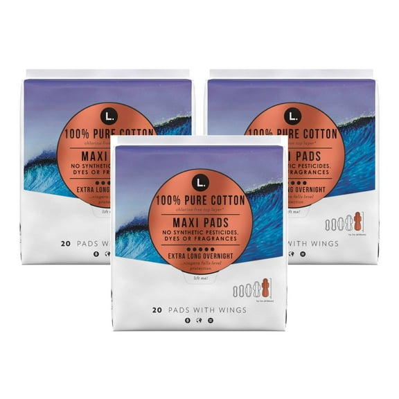 L. Pads Size 5 Maxi Extra Long Overnight 20 Count Wings (Pack of 3)