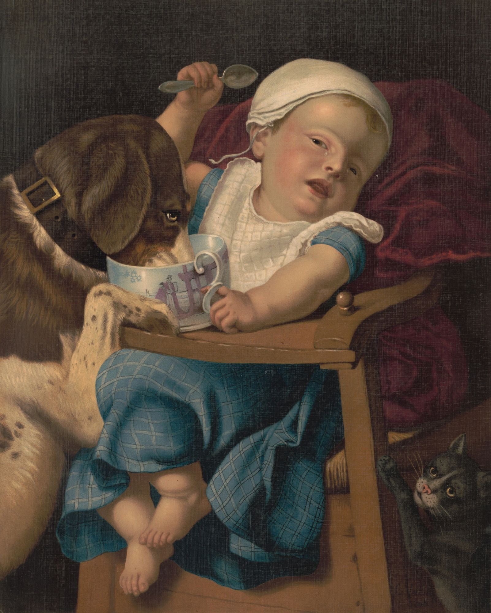 L Prang & Co Chromolithograph c1869 Baby in trouble Canvas Art - L Prang & Co (18 x 24)