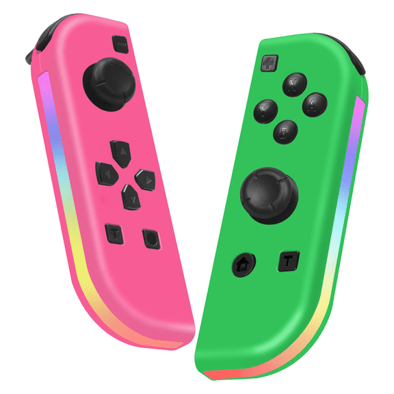 L&R Switch Controller with Light, Wireless Switch Remote Joypad with Turbo Function/Dual Vibration/6-Asix Gyro Sensor - Pink & Green