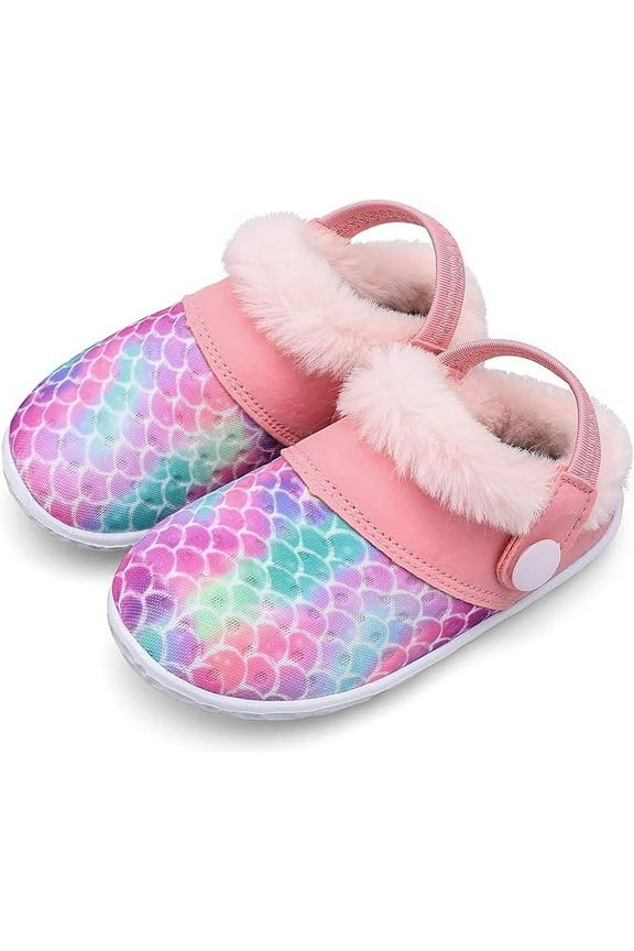 Kids Fluffy Fuzzy Slippers Boys Girls House Home Slippers with Strap Slip-on Shoes 13-13.5