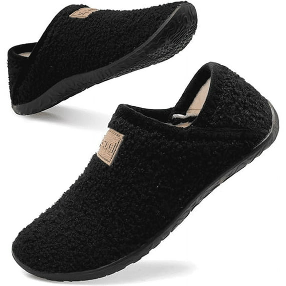 L-RUN Fuzzy House Slippers for Women Men Rubber Sole Indoor Slippers