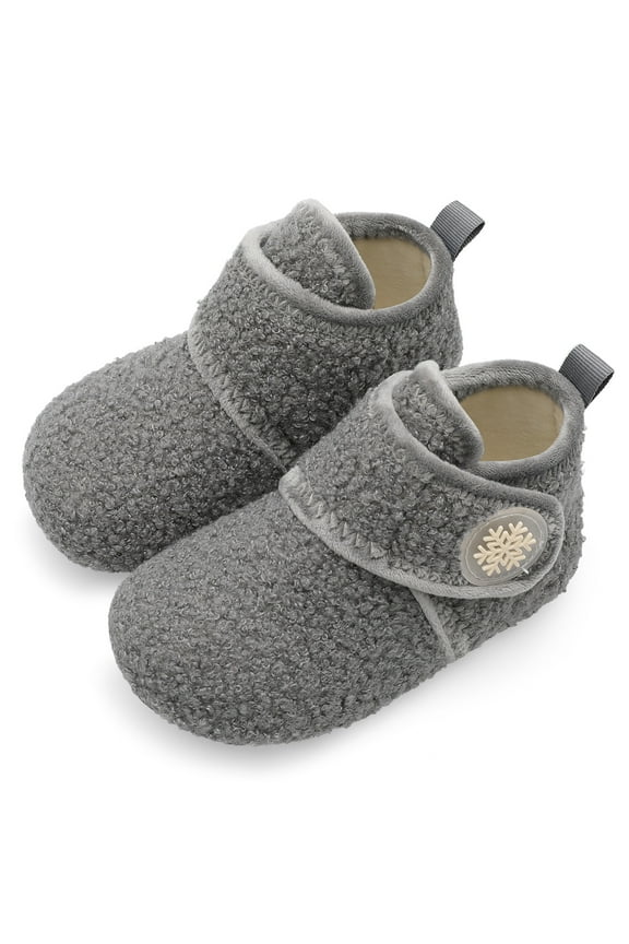 Toddler Boys Girls House Slippers Indoor Home Shoes Warm Socks for Kids Dark Grey