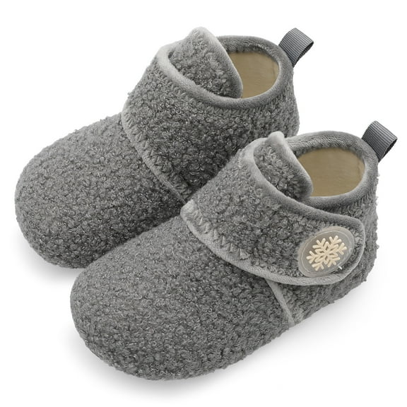 L-RUN Toddler Boys Girls House Slippers Indoor Home Shoes Warm Socks for Kids Dark Grey