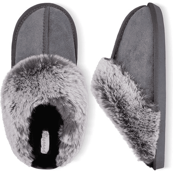 Barerun Winter Fuzzy House Slippers Plush Faux Fur Fluffy Flats Slippers Warm Memory Foam Slide Shoes for Women
