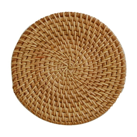 L Rattan Woven Mat Heat Insulation Pot Holder Coaster For Home Desktop Table Protection Natural Brown Round Placemat For Dining Kitchen Coffee Tea Cup Anti Slip