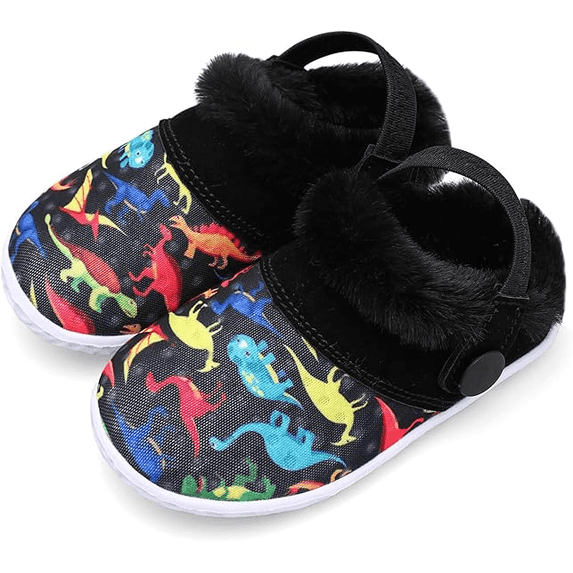L-Run Kids Fluffy Fuzzy Slippers Boys Girls House Home Slippers with Strap Slip-on Shoes 7.5-8