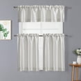 thumbnail image 1 of L & S Modern Rod Pocket Semi Sheer Faux Silk Complete Window 3 Pc Kitchen Curtain Tier & Valance Set - Beige, 1 of 3