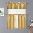 thumbnail image 1 of L & S Modern Rod Pocket Semi Sheer Faux Silk Complete Window 3 Pc Kitchen Curtain Tier & Valance Set - Gold, 1 of 1