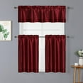 thumbnail image 1 of L & S Modern Rod Pocket Semi Sheer Faux Silk Complete Window 3 Pc Kitchen Curtain Tier & Valance Set - Red, 1 of 3