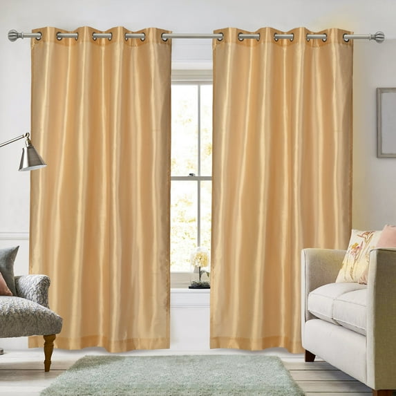 L & S Set of 2 - Semi Sheer Faux Silk Grommet Curtains Window Panels for Home Living Room/Bedroom - 54" by 84" Inch Long Color: Gold