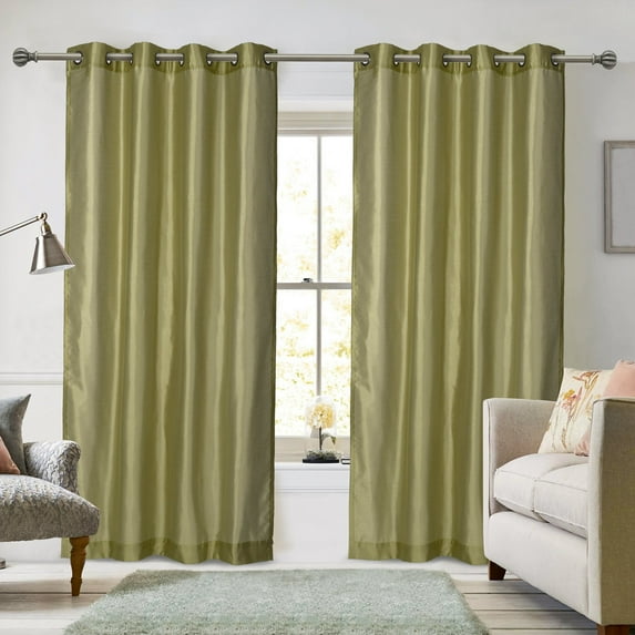 L & S Set of 2 - Semi Sheer Faux Silk Grommet Curtains Window Panels for Home Living Room/Bedroom - 54" by 84" Inch Long Color: Green