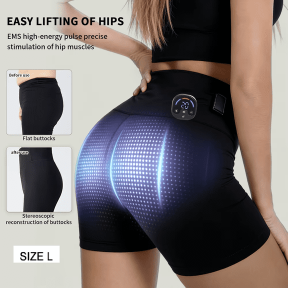 L SIZE Smart MicroCurrent EMS Shaping Yoga Shorts with EMS Stimulator Rechargeable Elastic for Women And Man Buttock WorkOut Fitness Pant(6 Modes 15 Levels)