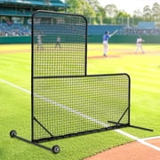 L-Screen Baseball Pitching Net with Wheels, 7x7 ft Batting Cage Protector with 3.5"x3.5" Cutout, Portable Backstop with Carry Bag for Practice & Training