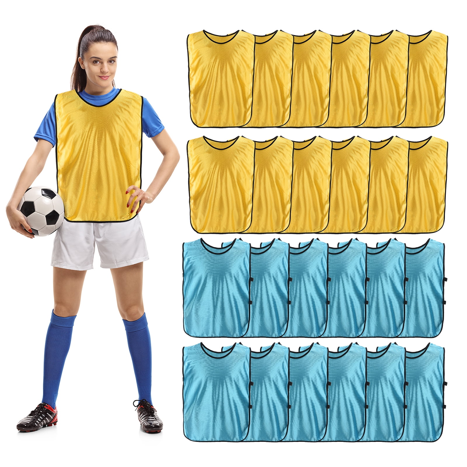 Jiuguva 24 Packs Sports Pinnies Soccer Basketball Team Practice Vest  Pennies Scrimmage Vests for Kids Youth and Adults, Blue and Red