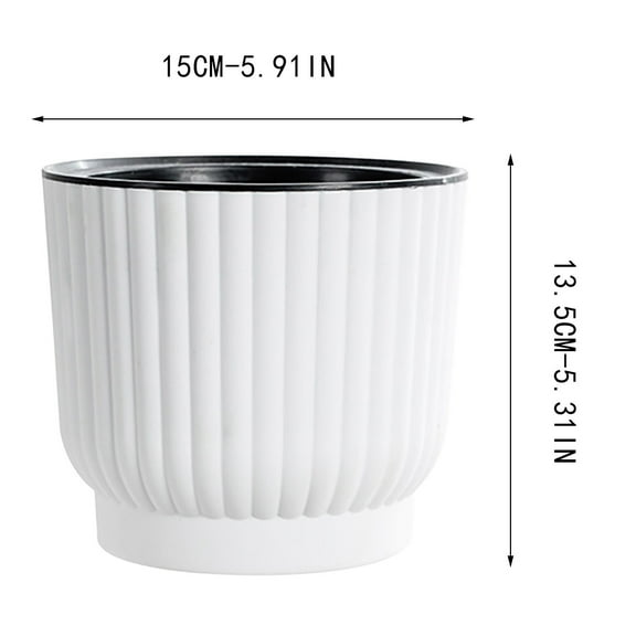 L Self Watering Flower Pot Round Resin Planter With Vertical Rose Pattern 8 Inch Large Tabletop Container For Succulents Herbs Indoor Plants Automatic Absorption System