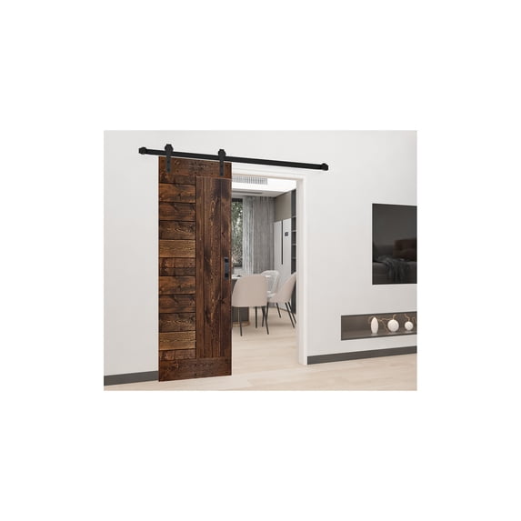 L Series 30in. X 84in. Dark Walnut Finished DIY Knotty Pine Wood Sliding Barn Door With Hardware Kit